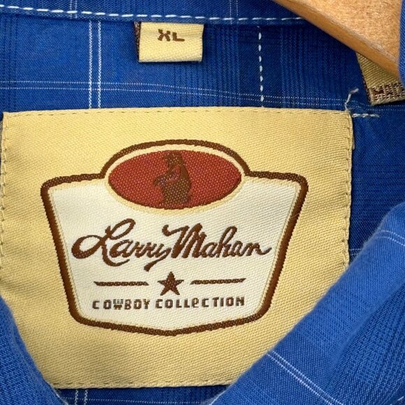 Larry Mahan Men's Blue Plaid Western Snap Shirt Size xl Long sleeve rodeo - Picture 7 of 8